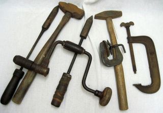 ANTIQUE TOOLS    Soldering Irons, Farriers Hammers, Brace & Bit, C