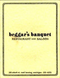 Beggars Banquet Restaurant Menu East Lansing MI 1980S