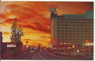 Vintage Postcard STATELINE NEVADA CALIFORNIA SOUTH LAKE TAHOE Evening