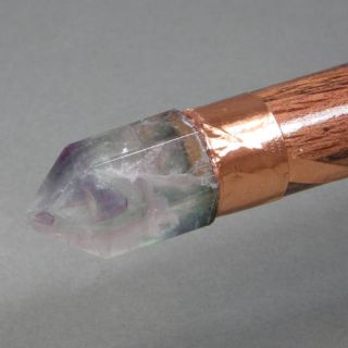 Oak Wood Wand with A Fluorite Crystal Point Spiral Copper Wrap WW52