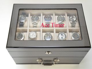 20 Watch Carbon Fiber Display & Storage Case Fit Up to 60mm Large