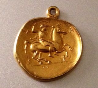  Ancient Greek Coin Like 18K Gold Pendant