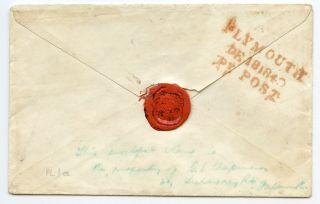  1d black Plate 1a MD on cover to Falmouth red MX PLYMOUTH PENNY POST