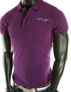 Mens Authentic Ed Hardy Christian Audigier Tattoo Polo Fitted Purple