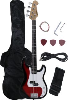 NEW Crescent REDBURST Electric Bass Guitar + Strap Amp Cord Gigbag