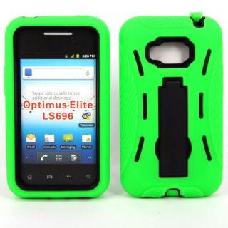 For LG Optimus Elite LS 696 Sprint Green Black Hard Soft Kickstand
