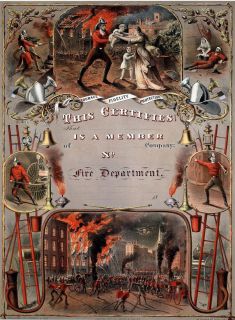 1800s ANTIQUE FIREMAN FIRE DEPARTMENT FDNY CERTIFICATE CURRIER IVES