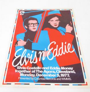 Vintage 1977 Elvis Costello Eddie Money Concert Poster