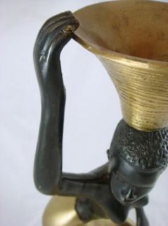Vintage Brass Figural Metal African Tribal Woman Statue Sculpture