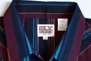 Ely Cattleman Western SS Black Aqua Stripe Pearl Snap Shirt Mens 2XL