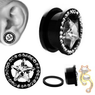  Star Plugs Clear CZ Ear Gauge Body Jewelry Tunnel Ear Screw