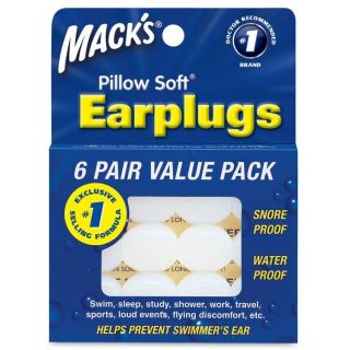 Macks Pillow Soft Silicone Ear Plugs 6 Pair White Carrying Case