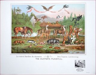 The Hunters Funeral Antique Litho from Flaigs of Millvale
