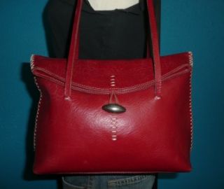 Vintage Ellington Smaller Red Leather Satchel Tote Purse Bag Boho