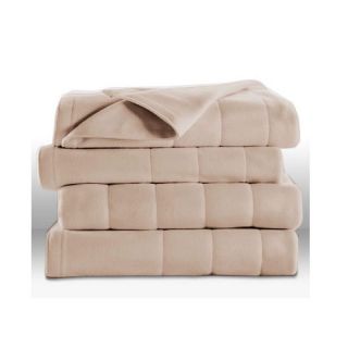 Sunbeam Quilted Fleece Heated Electric Blanket Royal Dreams Queen Sand