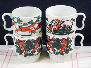 Vintage Christmas Santa Egg Nog Coffee Mugs Set Japan
