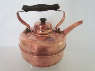 Vintage Antique Solid Copper Tea Kettle 2 Qt Made in England Wood