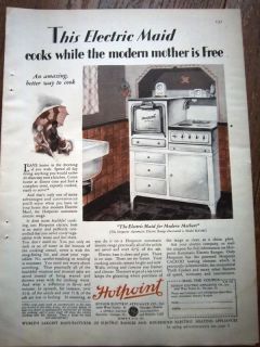 1929 Hotpoint Electric Maid Kitchen Stove Ad