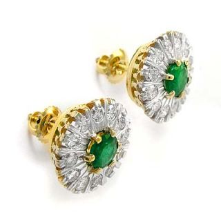 Russian Jewelry Diamond Emerald Earrings 14k Gold 