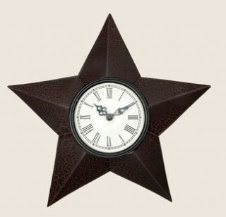  Crackle Black Red Country Primitive Star Clock