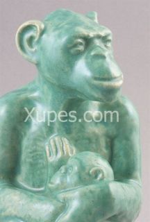 CARL EMIL RUGE POTTERY MODEL OF A MONKEY WITH BABY EARLY 20TH C.