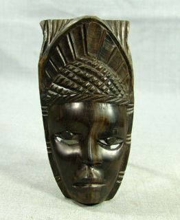 Antique Carved Ebony Wood Tribal African Face Wall Mask