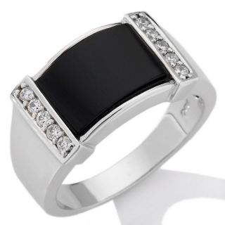 Jewelry Rings Mens Absolute™ and Onyx Sterling Silver Saddle