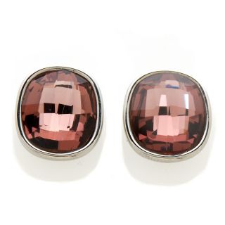 Stately Steel Oval Crystal Stud Earrings