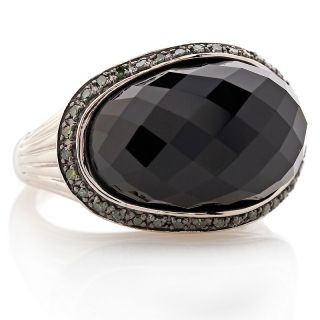 Victoria Wieck Onyx and Green Diamond Sterling Silver Band Ring