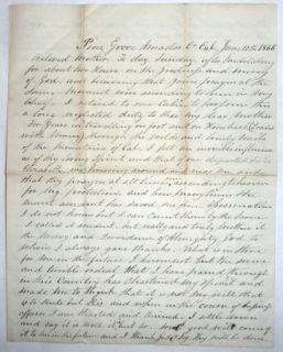 California Gold Miner 1866 Letter to Home Excellent Content