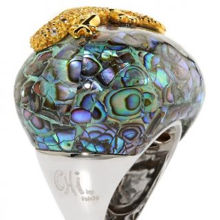 Chi by Falchi Abalone Inlay and White Topaz Wood Dome 2 Tone Lizard