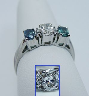 Natural Alexandrite Oval Diamond 3 Stone Engagement Ring 14k White