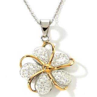  Stately Steel Crystal Accented Two Tone Flower Pendant with 17 Chain