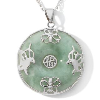 Green Jade Disc Sterling Silver Overlay Pendant with 18 Chain