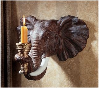 Exotic African Elephant Wall Sconce Sculpture Safari Pachyderm Candle