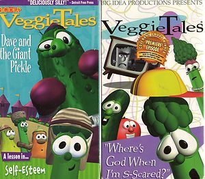 Lot 2 VHS VeggieTales Dave and The Giant Pickle Wheres God When IM