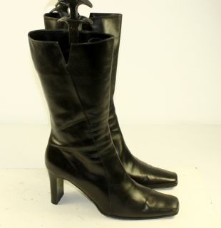 Van Eli Black Leather Calf High Fashion Zipper Stacked Heel Boots