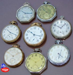Vintage Pocket Watch 8 Watches Bulova Elgin Elsmere Tacy Waltham