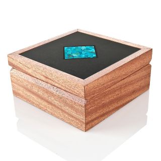 Jay King Decorative Mahogany Wood Box with Turquoise Mosaic Inlay at