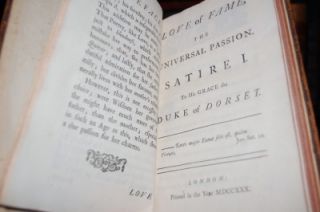 LOVE OF FAME EDWARD YOUNG + EPISTLES TO POPE 1730 GEM