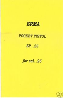 Erma Pocket Pistol EP 25 Caliber Owners Gun Manual