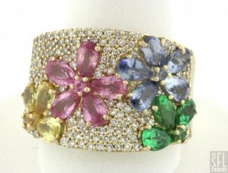 Effy 14k Gold 3 80ctw Diamond Rainbow Sapphire Flower Cocktail Ring