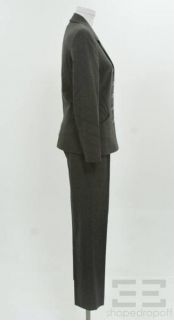 ESCADA 2 PC Charcoal Wool Pintuck Pleated Jacket Pant Suit Size 34