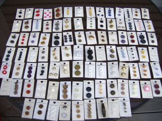 Large Lot 93 CARDS of BUTTONS ~ STREAMLINE CARDED PLAIN & FANCY