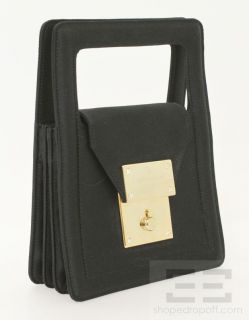 Emanuel Ungaro Paris Black Satin Gold Latch Small Frame Handbag