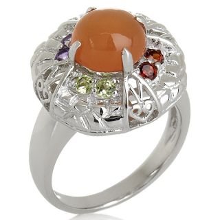 Opulent Opaques Peach Moonstone and Gem Silver Ring