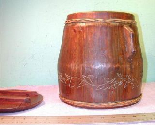 Antique Chinese Asian Rice Grain Bucket Barrel Wooden