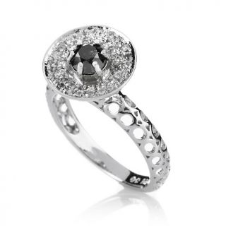75ct Black Diamond and White Zircon Sterling Silver Ring