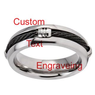 Inside Engraving 8mm Titanium Black Cable Inlay Mens Band Ring Size 11