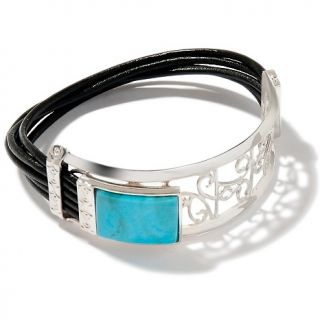 Jay King Turquoise Sterling Silver Leather Adjustable Bracelet